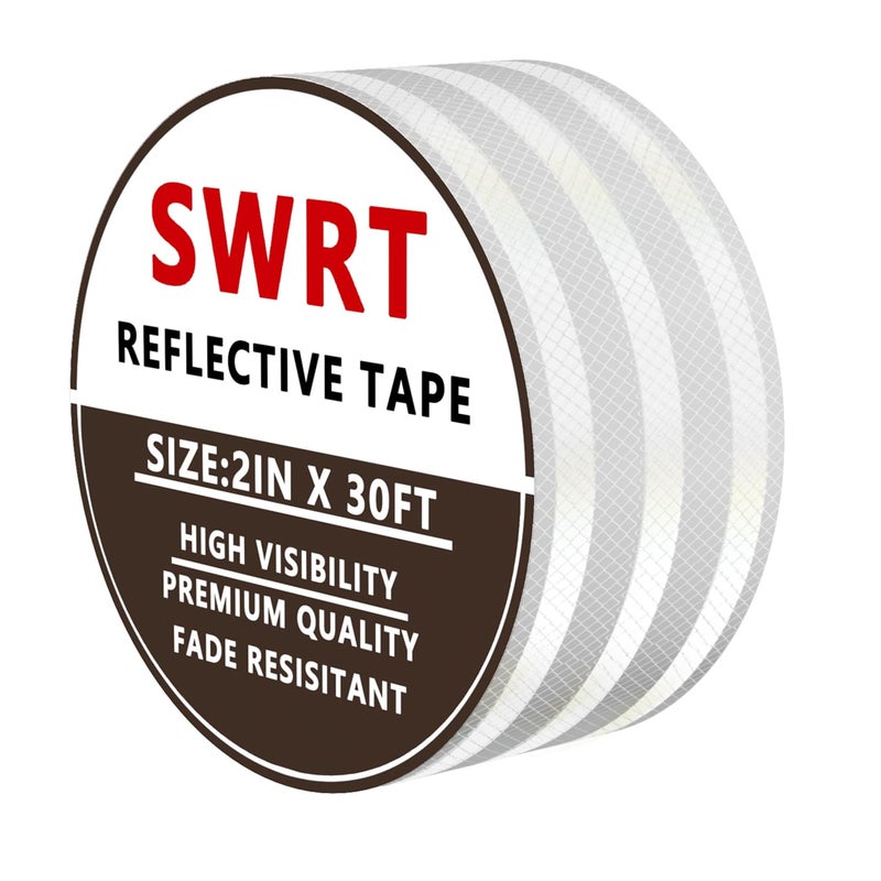 SWRT 2 Inch X 30 FT Reflective Tape Outdoor Waterproof DOT-C2 Fade Resistant White Reflective Tape Strong Adhesive Safety Warning Tape Reflector Conspicuity Tape for Trailer Trucks Bikes - Image 1